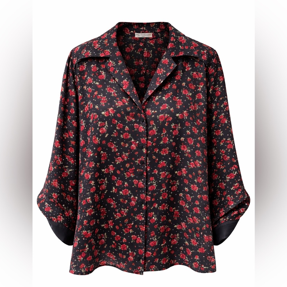 Free People Rose Print Silky Nightshirt | Sleep Shirt Mini Dress‎ - Picture 2 of 8